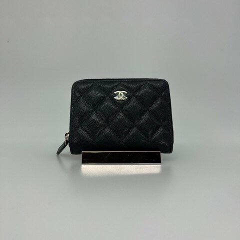 全新品 CHANEL CFㄇ拉對開短夾零錢袋 黑荔枝淡金 AP4652/晶片款