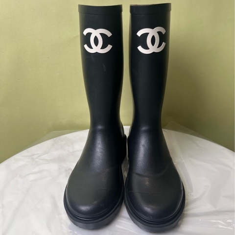Chanel香奈兒 雙c大logo熊貓雨靴36碼