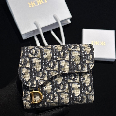 Dior 迪奧 Oblique Saddle 老花深藍三折短夾 帶零錢袋