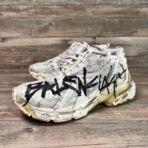 巴黎世家 Balenciaga runner 黑白 塗鴉 做舊  43碼