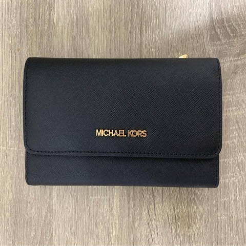 Michael Kors (MK) Jet Set Travel 三折防刮皮革翻蓋長夾（黑色）
