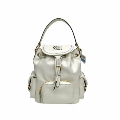 MIUMIU MIUMIU後背包 皮革徽標小牛皮後背包 白色牛皮革