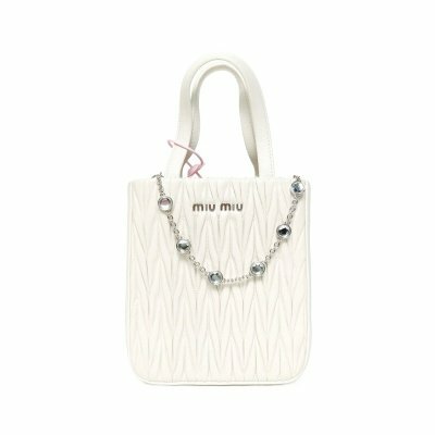 MIUMIU 白色羊皮銀扣matelasse褶皺寶石肩帶托特包