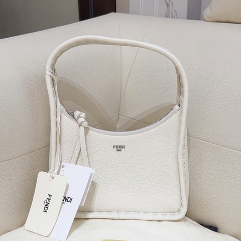 芬迪/FENDI Fendessence 金屬徽標拉鍊開合 粒面小牛皮 手提包 迷你 女款 冰白色