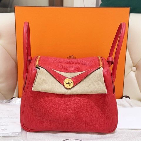 HERMES/愛馬仕 Lindy 金扣 Clemence小公牛皮 手提單肩斜挎包 女款 A刻