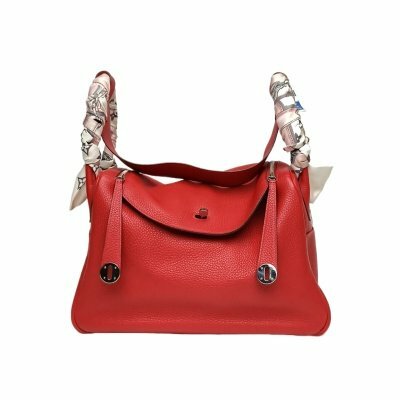 HERMES Lindy34Q5國旗紅TC皮框Q銀扣
