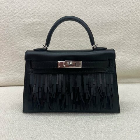 愛馬仕 Hermès Mini Kelly 二代 迷你凱莉 黑銀流蘇款 黑色 Box皮 銀扣｜全新｜K刻