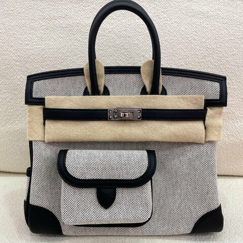 愛馬仕 Hermès Birkin 25 Cargo 熊貓款 Swift皮＋帆布 銀扣｜全新｜K刻