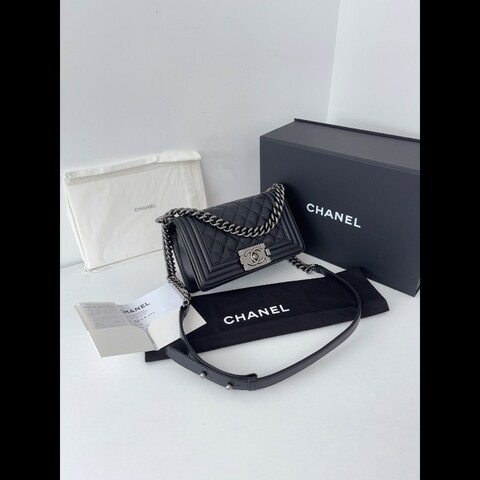 全新♥️Chanel Leboy 小號 黑銀荔枝牛皮 芯片款