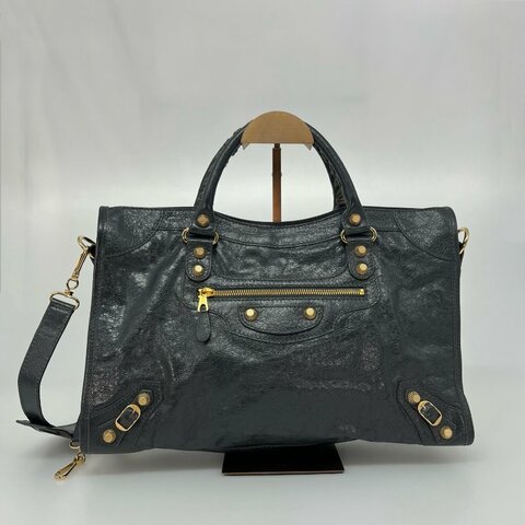 BALENCIAGA 281770 舊款灰色金釦 City 機車包