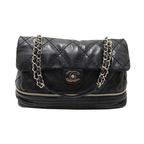 Chanel Black Quilted Calfskin Leather Expandable Ligne Flap Bag