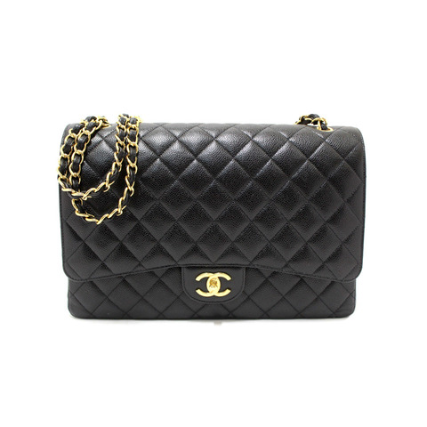 Chanel Black Quilted Caviar Leather Classic Maxi Double Flap Bag