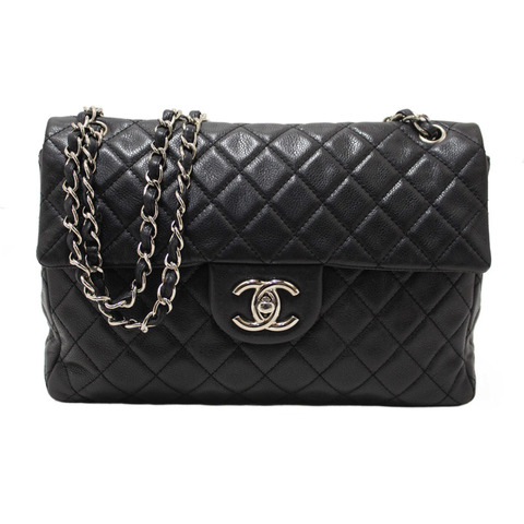 Chanel Black Quilted Washed Caviar Leather Classic Maxi Single Flap Shoulder Bag