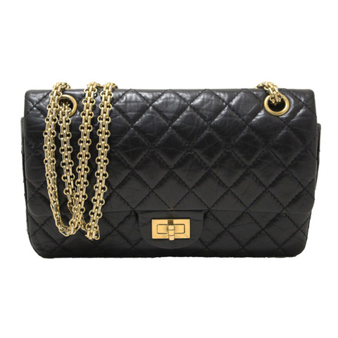 Chanel Classic Black Aged Calfskin Leather Reissue 2.55 Double Flap Bag