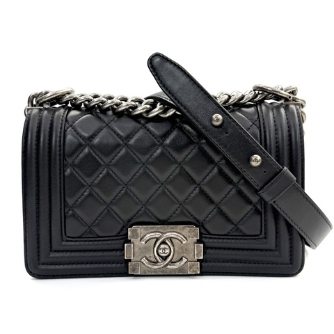 CHANEL 香奈兒 黑色BOY羊皮20CM肩背斜背包 RFID