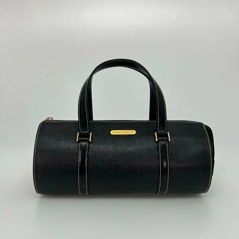 BURBERRY 黑皮革圓筒包