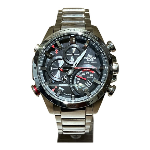 卡西歐 (Casio) 手錶，總重 197 克，不鏽鋼材質，電波校時太陽能動力，黑色錶盤，型號 EQB-501