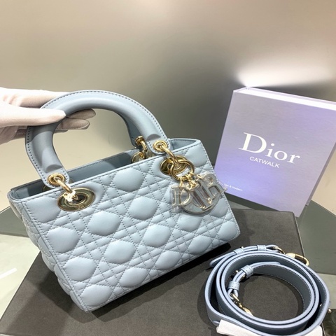 Dior迪奥 雾霾蓝珐琅扣四格戴妃包