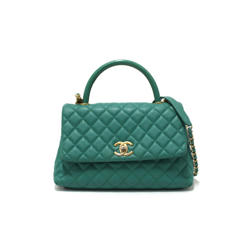 Chanel Green Quilted Caviar Leather Large CoCo Handle Flap Bag