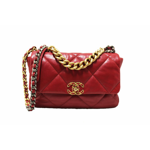 Chanel Red Quilted Lambskin Leather Chanel 19 Large Flap Shoulder Bag