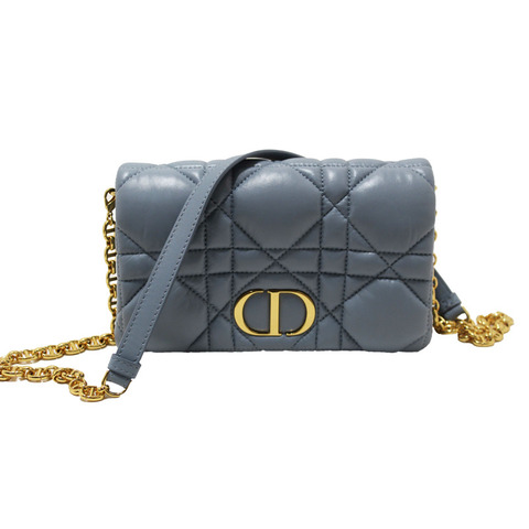 Christian Dior Blue Padded Macrocannage Quilt Calfskin Leather Caro Mini Bag