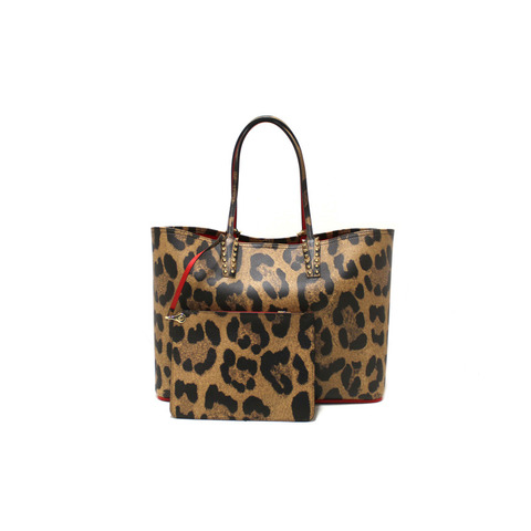 Christian Louboutin Leopard Printed Leather Cabata Spiked Large Tote Bag