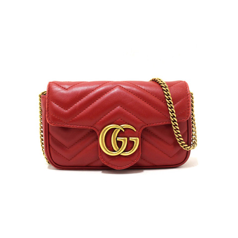Gucci Red Marmont Matelasse Super Mini Chain Bag 476433