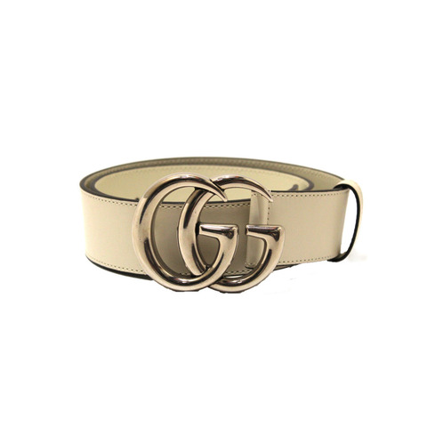 Gucci White Smooth Leather GG Marmont with Maxi GG Belt Size 75