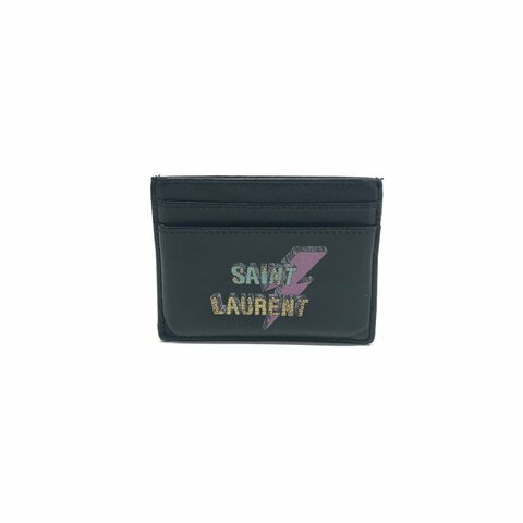 Saint Laurent Paris 黑色拼多色 LOGO塗鴉 牛皮 卡包