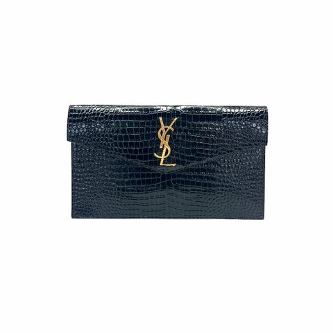 Saint Laurent ysl 黑金 鱷魚壓紋 信封 手拿包