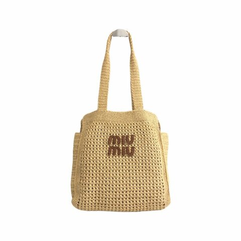 Miu Miu 棕色拉菲草tote肩背包