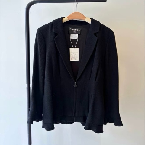 99%new CHANEL香奈兒黑色羊毛拉鍊外套 36碼 肩寬37 胸圍92 衣長6