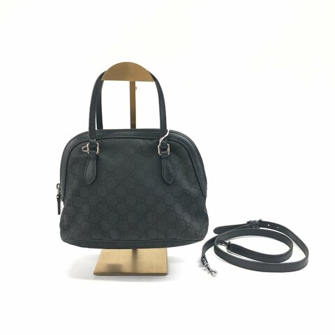 Gucci 黑色貝殼 老花 帆布拼皮 肩背包