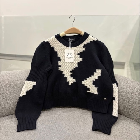 Chanel 黑白100%山羊絨針織毛衣 保存品/ 40碼 肩寬37 胸圍100