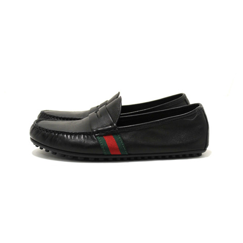 Gucci Black Calf Leather Kid's Driver with Web Detail Loafers Size 4.5