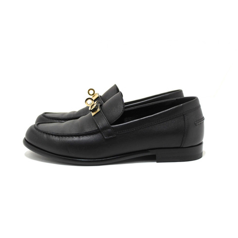 Hermes Black Calfskin Leather Destin Loafer Shoes Size 36.5