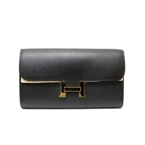 Hermes Black Epsom Leather Constance To Go Wallet Crossbody Bag