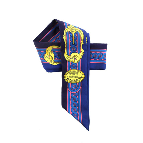 Hermes Blue Silk Bride De Cour Twilly Bandeau Scarf