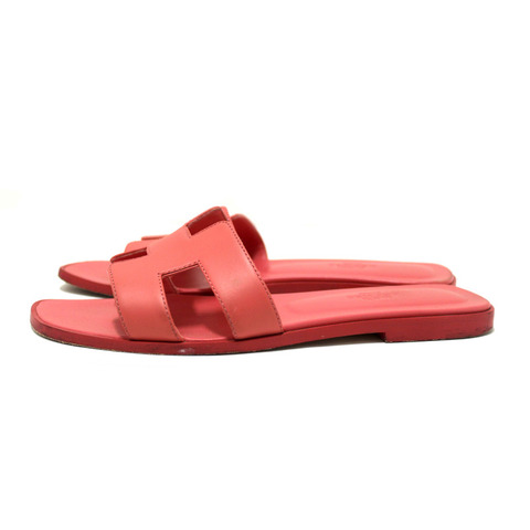 Hermes Pink Calfskin Leather Oran Flat Sandals Shoes Size 37