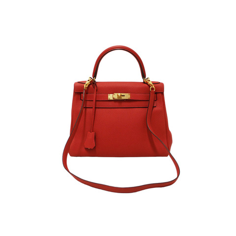 Hermes Rouge Pivoine Togo Leather Kelly Retourne 28 Handbag/Shoulder Bag