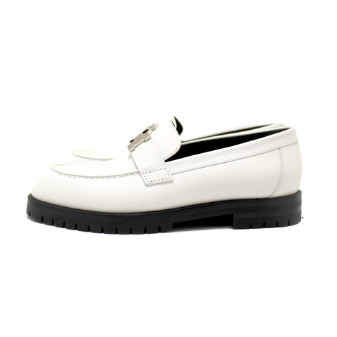 Hermes White Grained Leather Faubourg Loafer Shoes Size 36.5