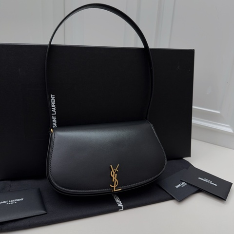 YSL Voltaire 全皮黑金腋下包 半月包