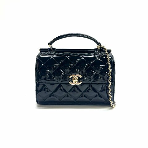 Chanel 黑金 小號 漆皮 手柄 晶片 肩背包