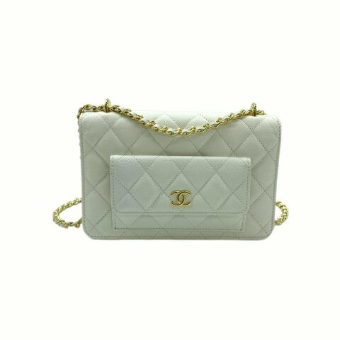Chanel 25P 白色 雙層 荔枝牛 woc 肩背包