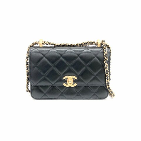 Chanel 21A 黑金 雙金珠 晶片 19cm 口蓋 肩背包