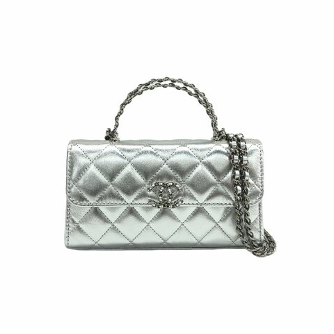 Chanel 銀色 25S Kelly 菱格紋 牛皮 晶片25年4月16日 肩背包