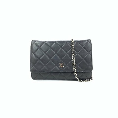 Chanel 黑銀 羊皮 woc 19開 肩背包