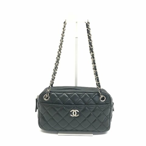 Chanel 香奈兒 黑銀 羊皮 保齡球 12開 肩背包