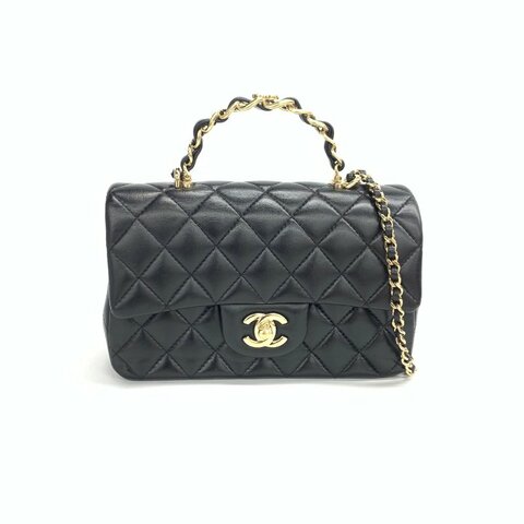 Chanel 黑金 cf 20cm 手柄 大mini 晶片 肩背包