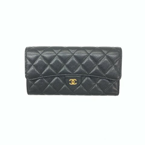 Chanel 黑金 荔枝牛 cf 長款 24開 錢包